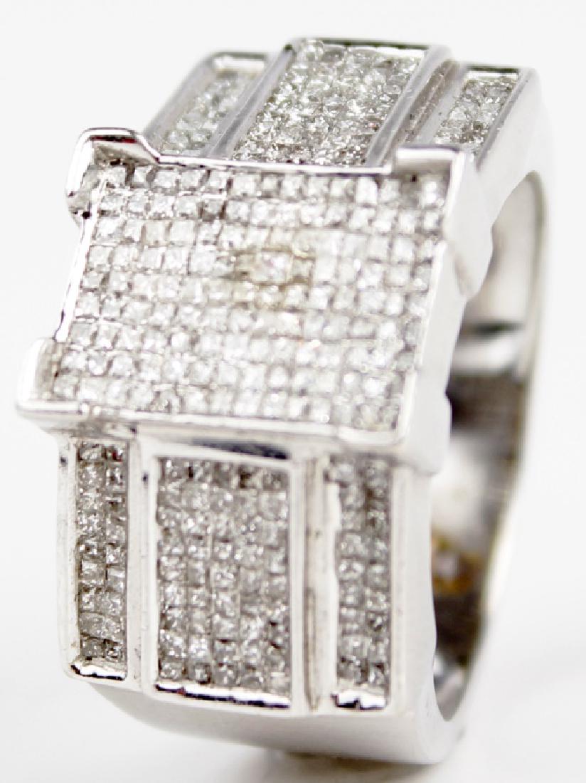 14K WHITE GOLD DIAMOND CUSTOM MENS RING: 14K WHITE GOLD DIAMOND CUSTOM MENS RING 14k white gold and diamond custom designer men's ring. (330) micro pave square diamonds totaling 1.65CTTW. Stamped 14k. Weight: 10 g Size: 10