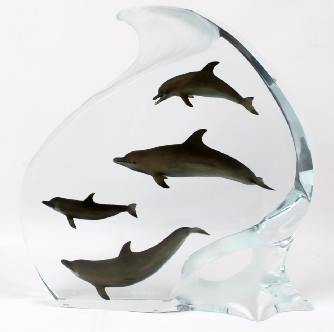 ROBERT WYLAND LIGHT IN THE SEA LUCITE ARTIST PROOF: ROBERT WYLAND LIGHT IN THE SEA LUCITE ARTIST PROOF Robert Wyland (American, b. 1956). Titled: "Light In The Sea." Cresting wave with dolphins swimming beneath. Casting date: 2002. Signed Artist Proof 