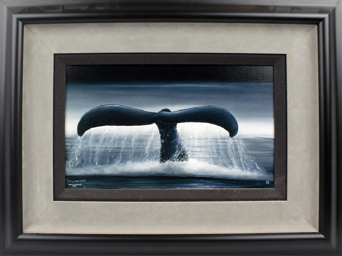ROBERT WYLAND "GREAT WHALE SOUNDING'" PROOF SIGNED: ROBERT WYLAND "GREAT WHALE SOUNDING'" PROOF SIGNED Robert Wyland American Marine Life Artist (b. 1956) "Great Whale Sounding" giclee on canvas; artists proof signed by the artist. Matted & framed in a