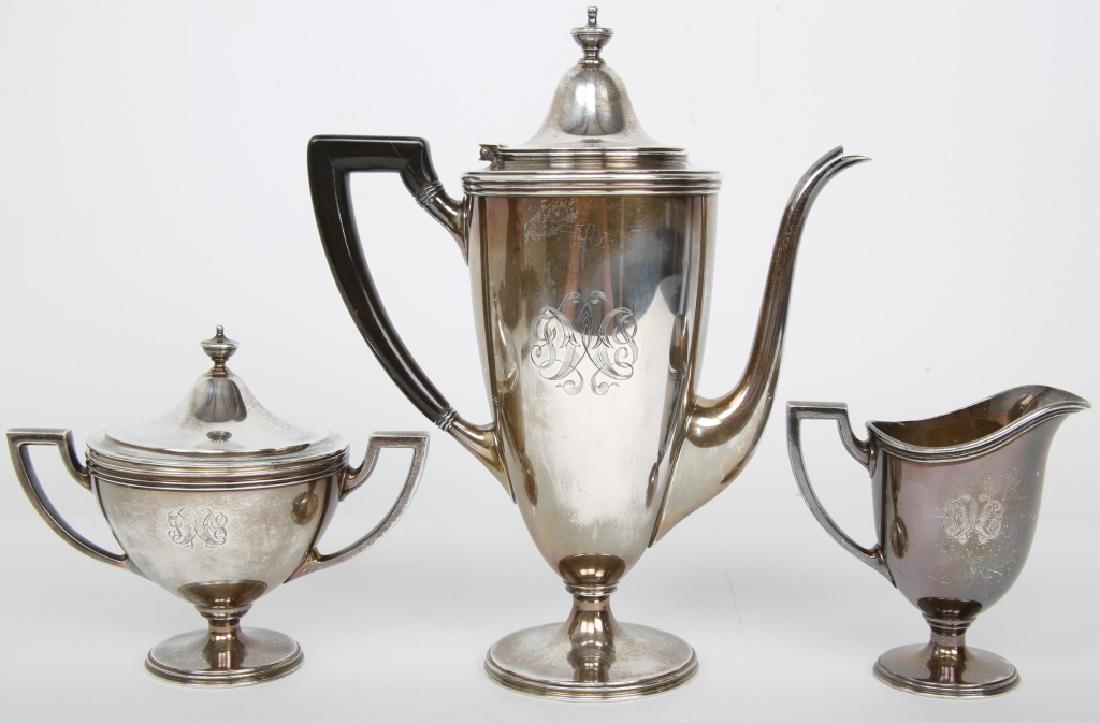 TIFFANY & CO. STERLING SILVER HAMILTON COFFEE SET: TIFFANY & CO. STERLING SILVER HAMILTON COFFEE SET Solid sterling silver Tiffany & Company Makers after dinner coffee set (coffee pot, creamer, and lidded sugar pot), in the pattern of Hamilton. Georgi