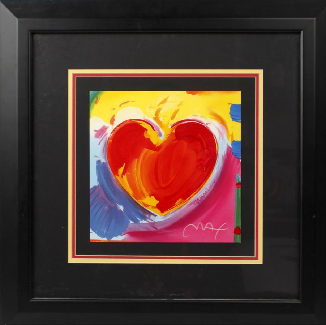 PETER MAX RETRO IV SERIES HAND SIGNED LITHOGRAPH: PETER MAX RETRO IV SERIES HAND SIGNED LITHOGRAPH Peter Max hand signed and numbered lithograph from Series Retro Suite IV. Colorful heart painting with a signature in the lower right. Lithograph measu