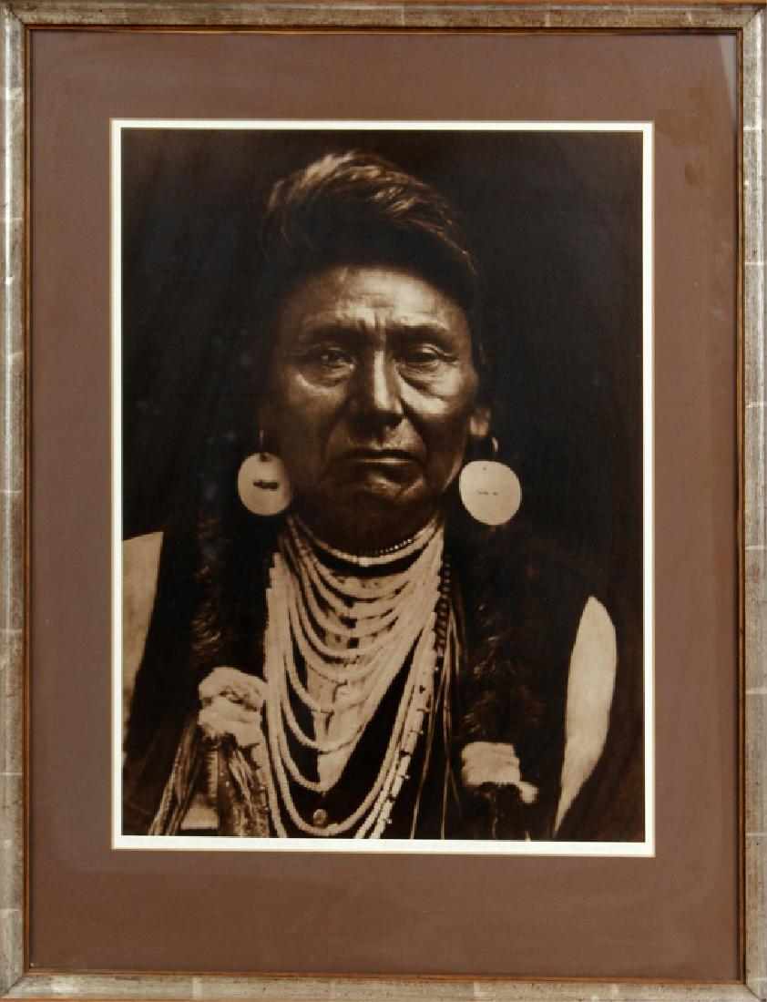 JEAN-ANTONY DU LAC PRINT CHIEF JOSEPH: JEAN-ANTONY DU LAC PRINT CHIEF JOSEPH Jean-Antony Du Lac after Edward S Curtis - 1900. Chief Joseph: Nez Perle. Smithsonian edition. Framed and matted photographic print of Chief Joseph. Print measure