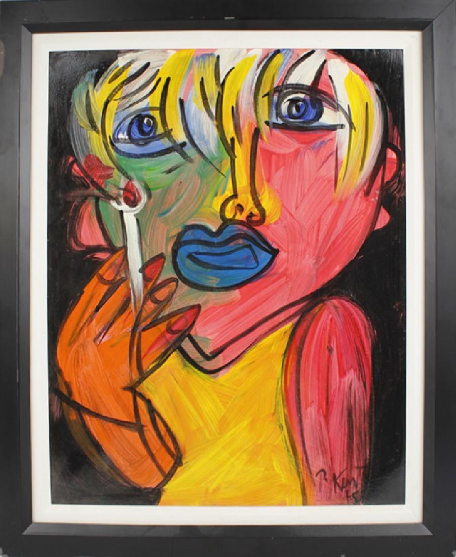 PETER ROBERT KEIL (GERMANY) ANDY WARHOL PORTRAIT: PETER ROBERT KEIL (GERMANY) ANDY WARHOL PORTRAIT Peter Keil, (Berlin Germany 1942), portrait of Andy Warhol with a cigarette, oil on paper. Size: 27.5" x 33.5" framed