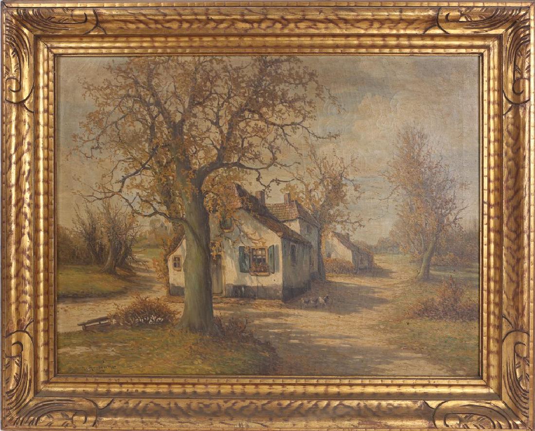 WILHELM RUPPRECHT GERMAN COTTAGE OIL ON CANVAS: WILHELM RUPPRECHT GERMAN COTTAGE OIL ON CANVAS Wilhelm Hugo Rupprecht (German, 1881-1970) oil on canvas painting, early 20th century depicting a rural cottage scene. Signed lower left, set in gilt woo