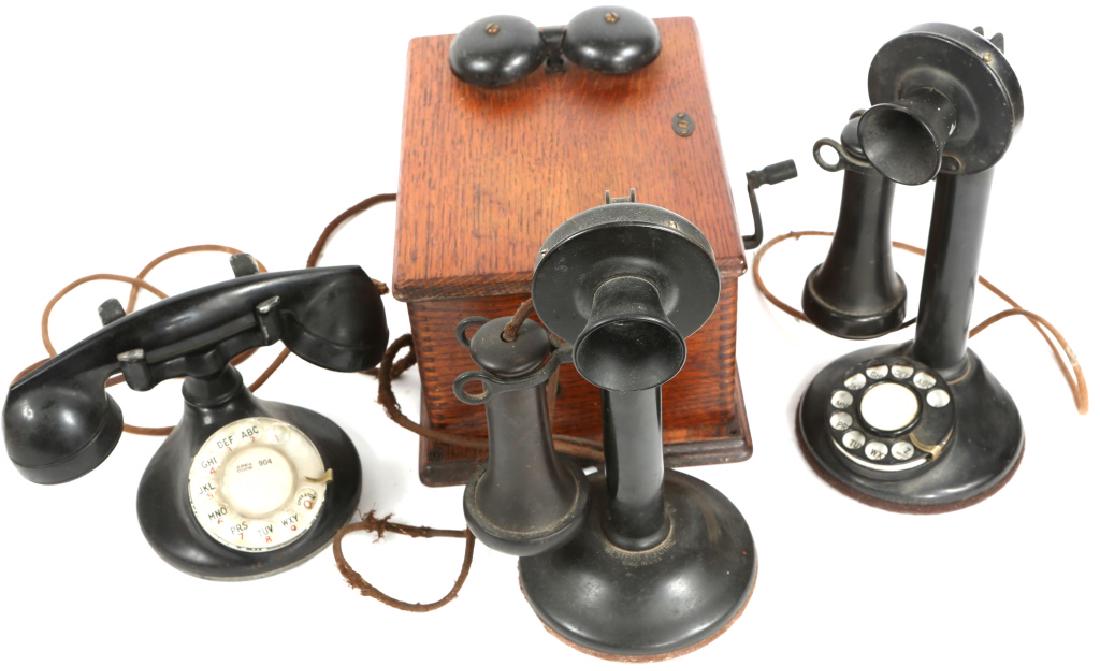 CANDLESTICK TELEPHONES & ROTARY PHONE RINGER BOX: CANDLESTICK TELEPHONES & ROTARY PHONE RINGER BOX One Candlestick phone by Western Electric ( connected to its original ringer box), one Bell System rotary phone by Western Electric, and one candlestic