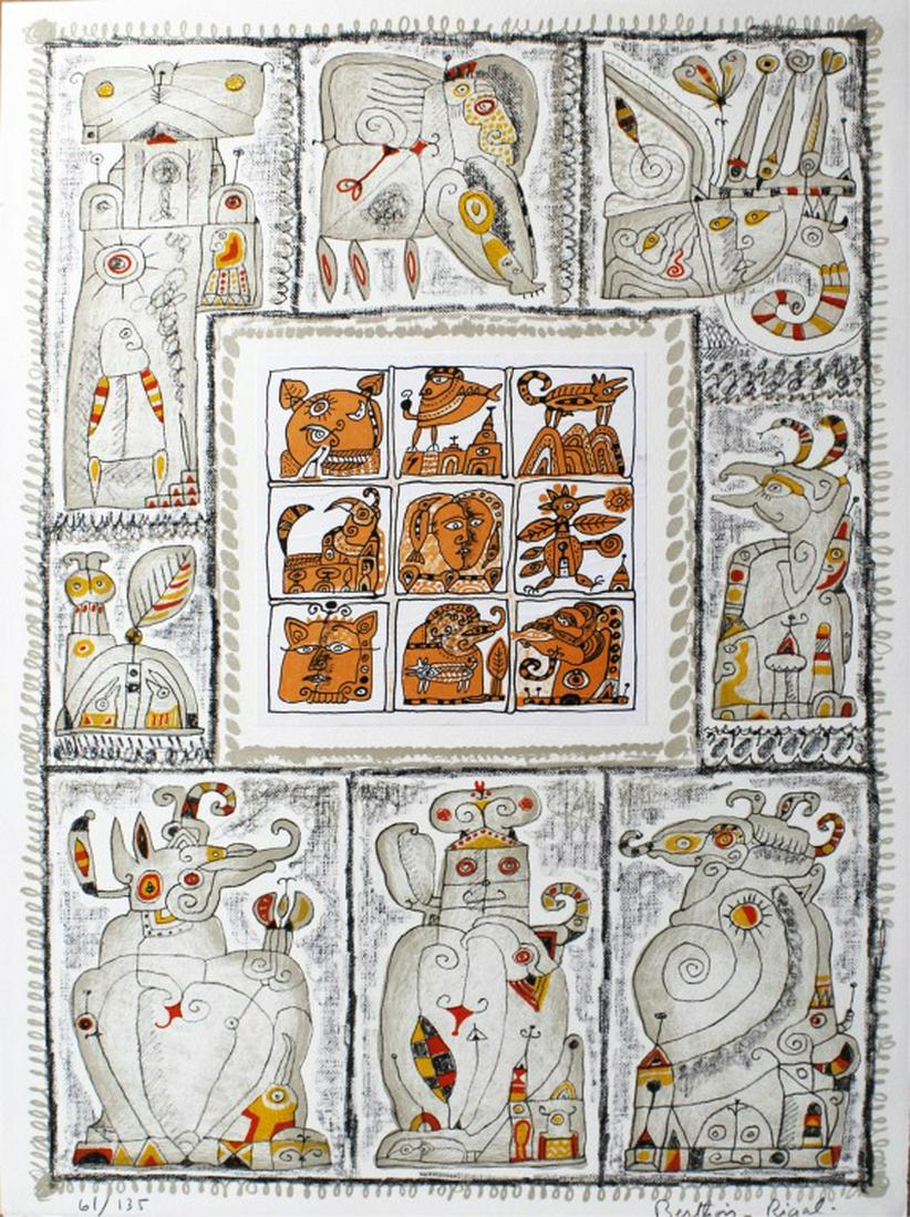 BERTHOIS-RIGAL "IL SONT LA I" SIGNED LITHOGRAPH: BERTHOIS-RIGAL "IL SONT LA I" SIGNED LITHOGRAPH Limited Edition Hand Signed Lithograph By Bernard Berthois-rigal Titled "Il Sont La, I". Original Lithograph On Arches Paper hand Signed And Numbered 61