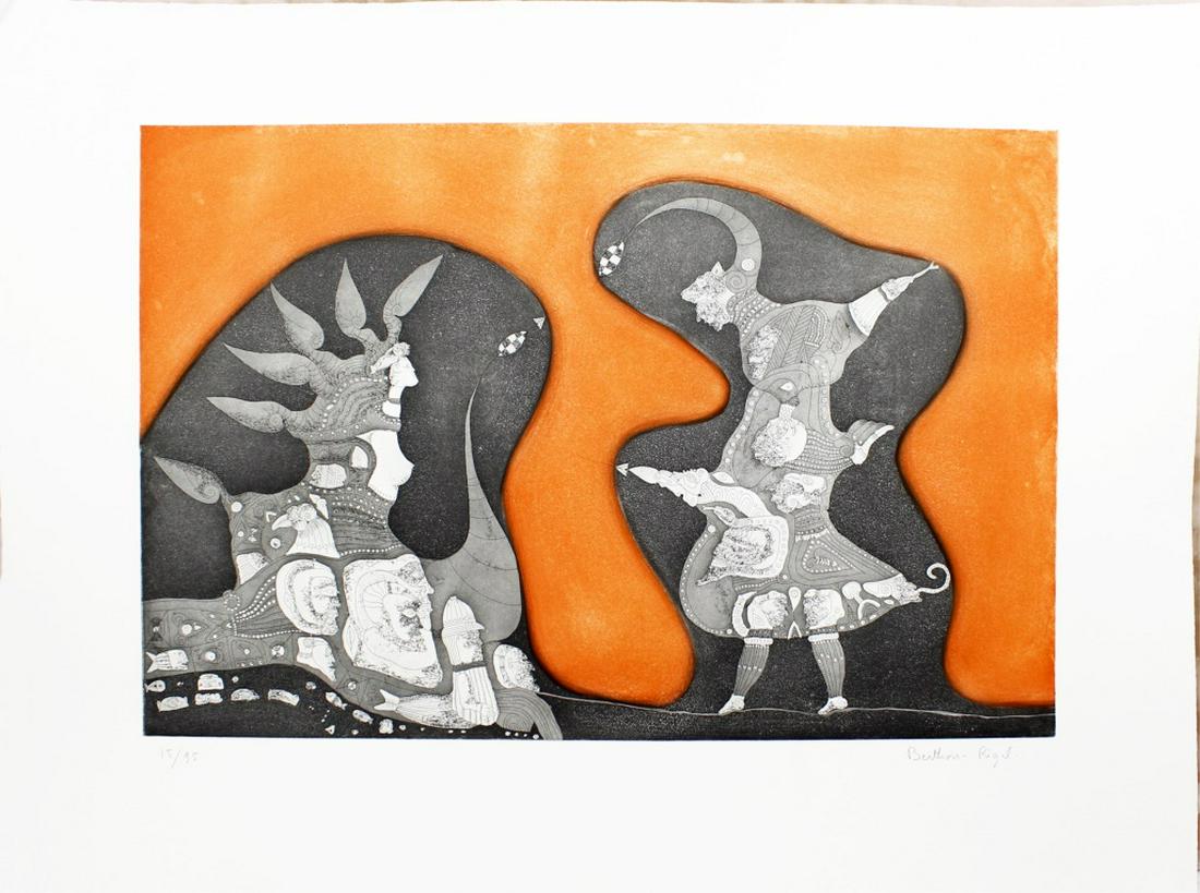 BERTHOIS-RIGAL "RIVES DU BUSTROPHEDON" SERIGRAPH: BERTHOIS-RIGAL "RIVES DU BUSTROPHEDON" SERIGRAPH Original serigraph by French artist, Bernard Berthois-Rigal (b.1927). Titled "Rives du Bustrophedon", hand-signed by the Artist and numbered from a lim