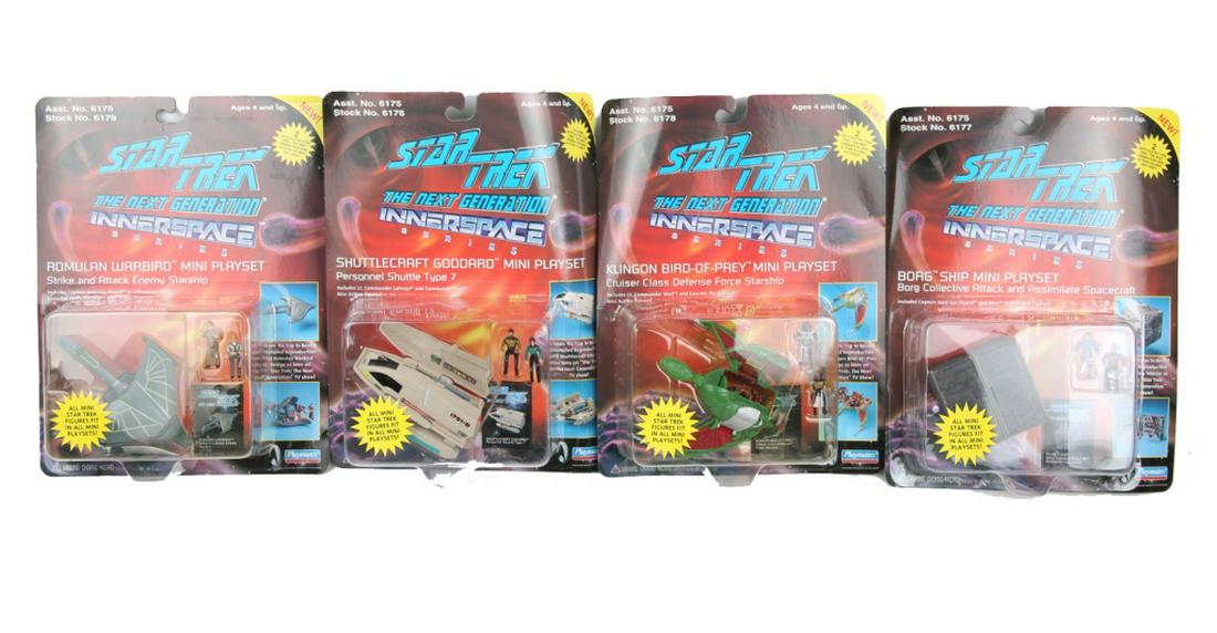 STAR TREK NEXT GENERATION INNERSPACE - LOT OF 4: STAR TREK NEXT GENERATION INNERSPACE - LOT OF 4 Lot of four Star Trek Next Generation Innerspace toy mini playsets, to include: Klingon Bird of Prey 6178, Shuttlecraft Goddard 6176, Romulan Warbird 61