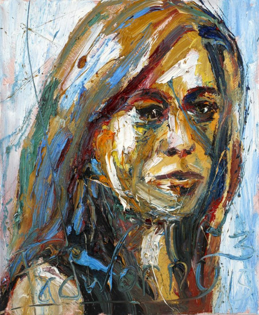 DAVID PADWORNY ORIGINAL OIL ON CANVAS: DAVID PADWORNY ORIGINAL OIL ON CANVAS David Padworny (b. 1976) American Original Oil on canvas portrait of a girl, signed along the bottom of the painting, 16" x 20", no frame, signed and dated on the