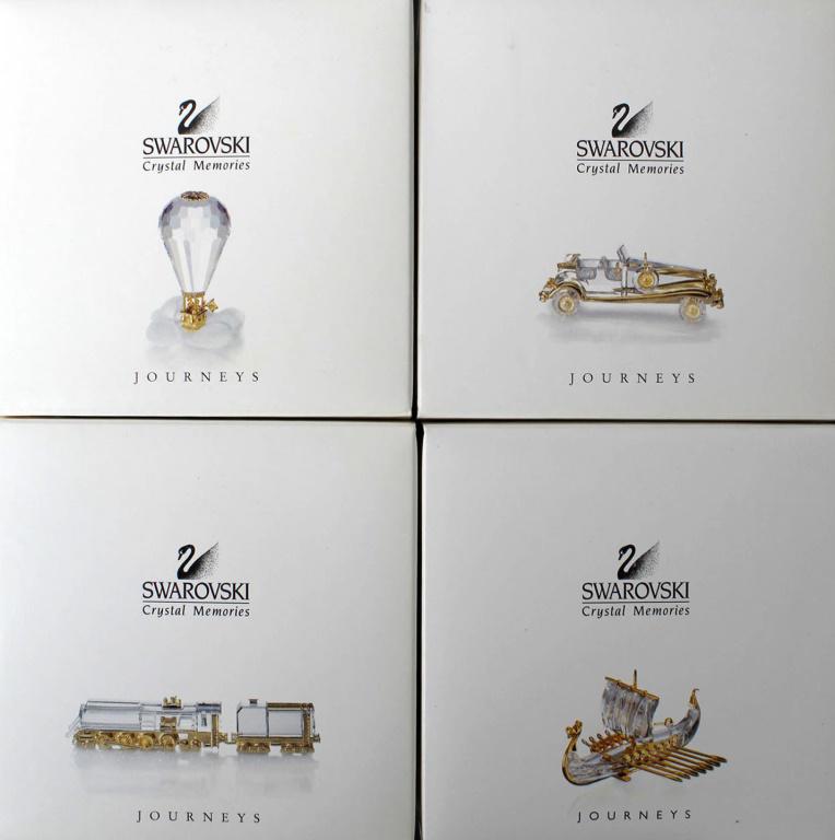 SWAROVSKI CRYSTAL MEMORIES JOURNEYS - LOT OF 4: SWAROVSKI CRYSTAL MEMORIES JOURNEYS - LOT OF 4 Swarovski crystal memories journeys - Lot of 4 to include: Limousine, Hot Air Balloon, Locomotive, Viking Ship. Size: 2.5" to 3" tall