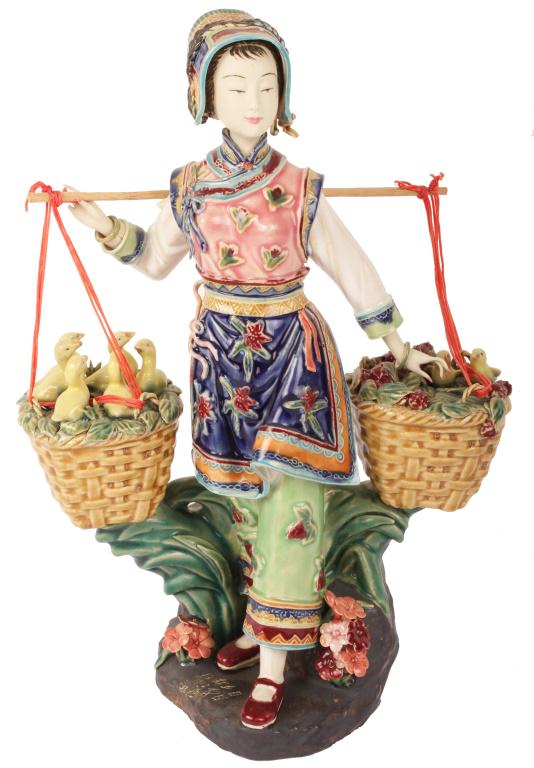 CHINESE SHI WAN SIGNED HIGH-QUALITY PORCELAIN DOLL: CHINESE SHI WAN SIGNED HIGH-QUALITY PORCELAIN DOLL Shi Wan Chinese signed porcelain statue. This statue or "doll" is beautifully hand-crafted and hand-painted, signed by the artist and stamped on the 