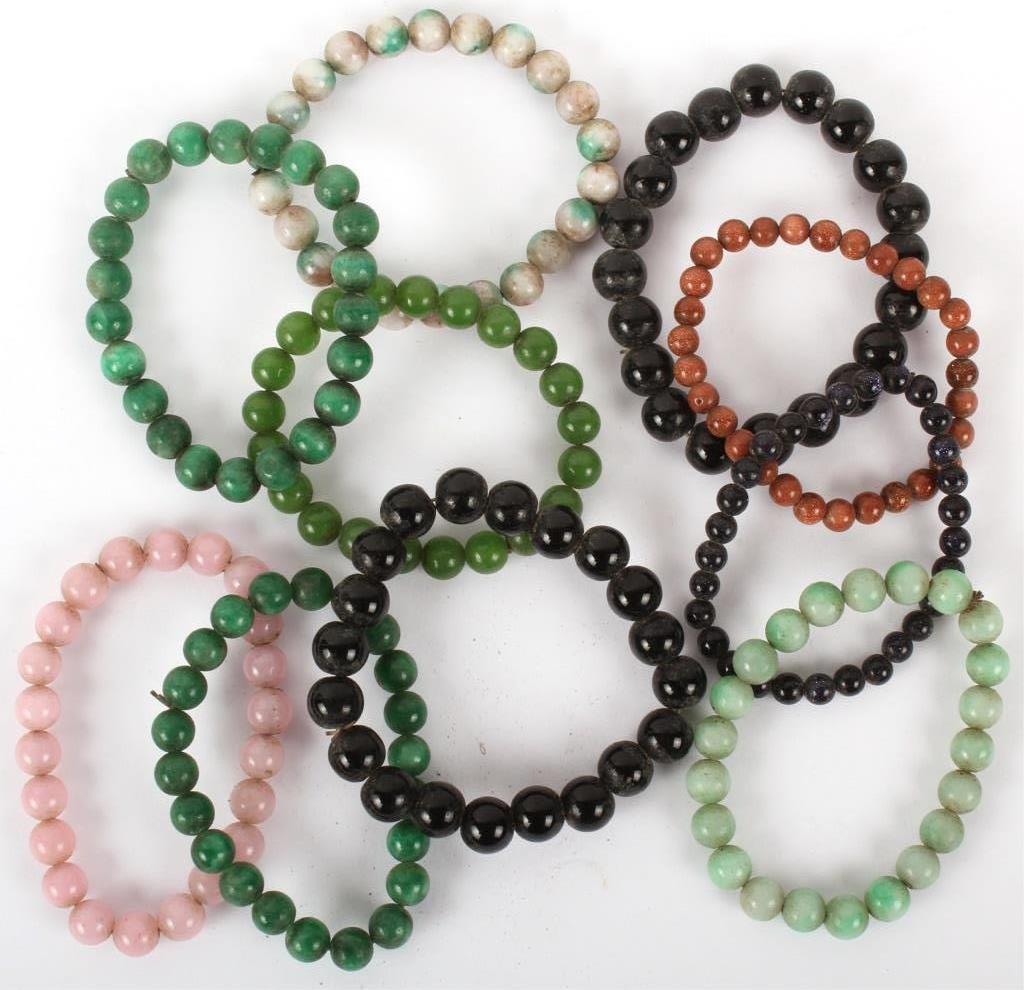 CHINESE BEADED STONE BRACELETS - LOT OF 10: CHINESE BEADED STONE BRACELETS - LOT OF 10 Chinese beaded stone bracelets - lot of 10. Size: Adjustable Condition: Very fine19