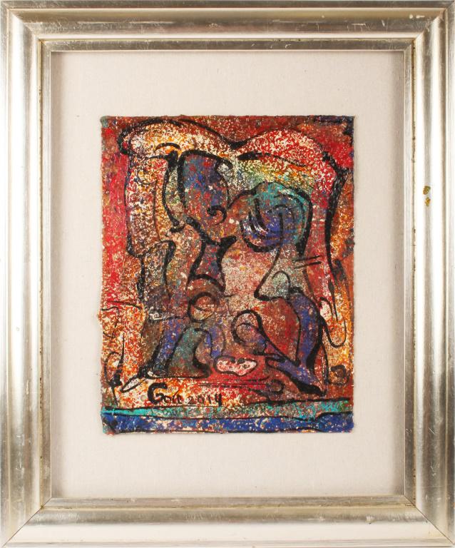 ALEXANDER GORE ABSTRACT ORIGINAL ON PAPER: ALEXANDER GORE ABSTRACT ORIGINAL ON PAPER Alexander Gore Original mixed media oil painting on paper. Abstract face, signed upper right and dated 2014. Titled "When Water Not Gonna Cutted". Size: 13" x