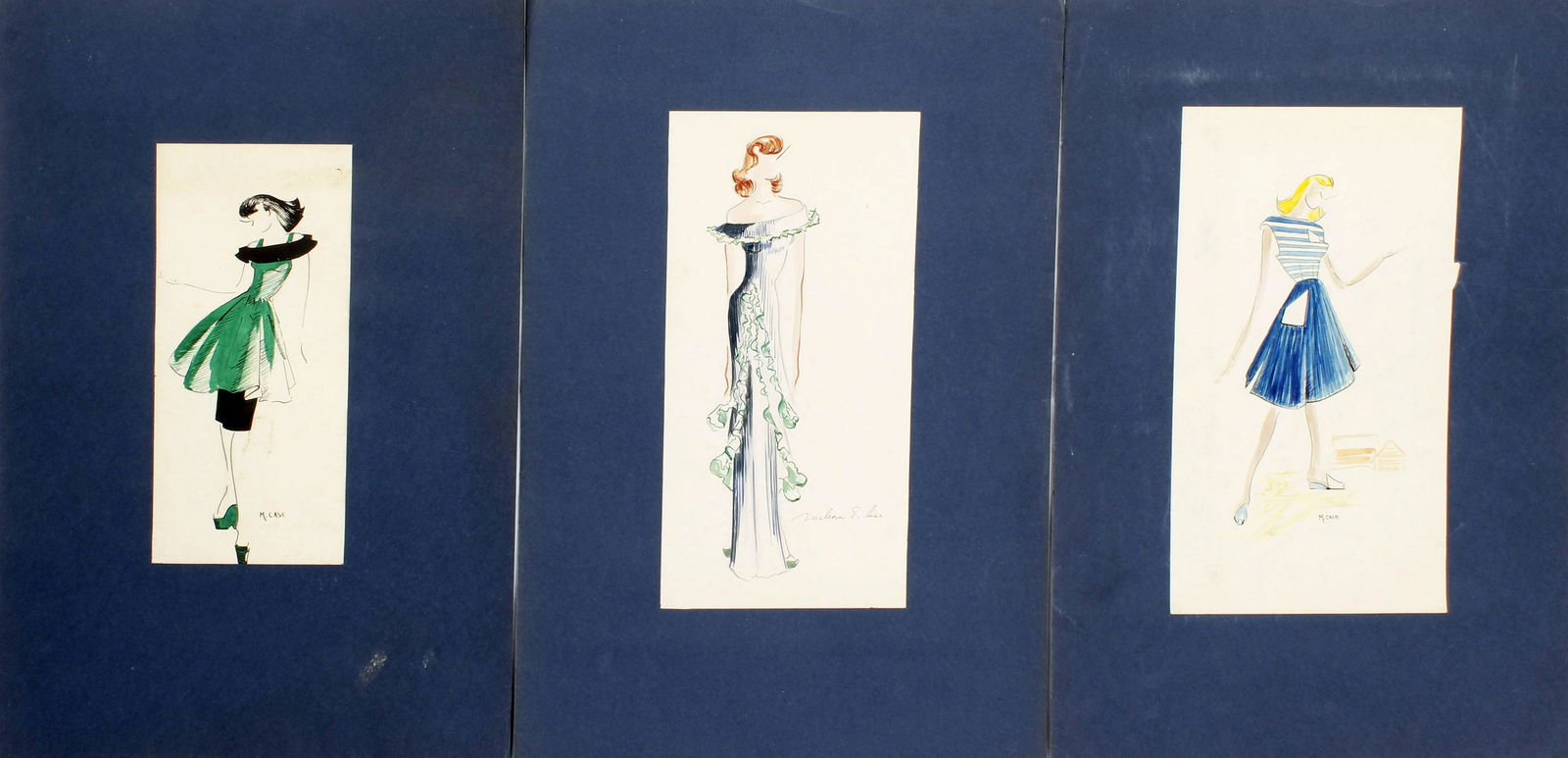 MALCOLM EDGAR CASE ORIGINAL WATERCOLORS - LOT OF 3: Malcolm Edgar Case original watercolor and pencil sketches. Listed artist mid century work. Case was a painter in New York City who exhibited art at the Whitney Museum of American Art in the 1950's. S