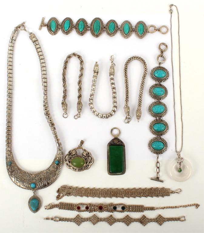 CHINESE CARVED PENDANT NECKLACES BRACELETS - 12: CHINESE CARVED PENDANT NECKLACES BRACELETS - 12 Chinese carved pendant necklaces, bracelets, and pendants - lot of 12. Size: Varied Condition: Very fine