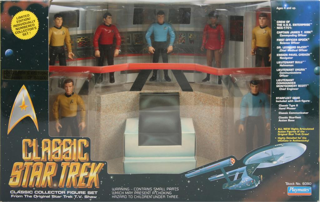 CLASSIC STAR TREK ENTERPRISE COLLECTOR SET: CLASSIC STAR TREK ENTERPRISE COLLECTOR SET 1993 Playmates Star Trek USS Enterprise NCC 1701 bridge set, including action figures of crew. 17" box. Size: 17" Condition: In box