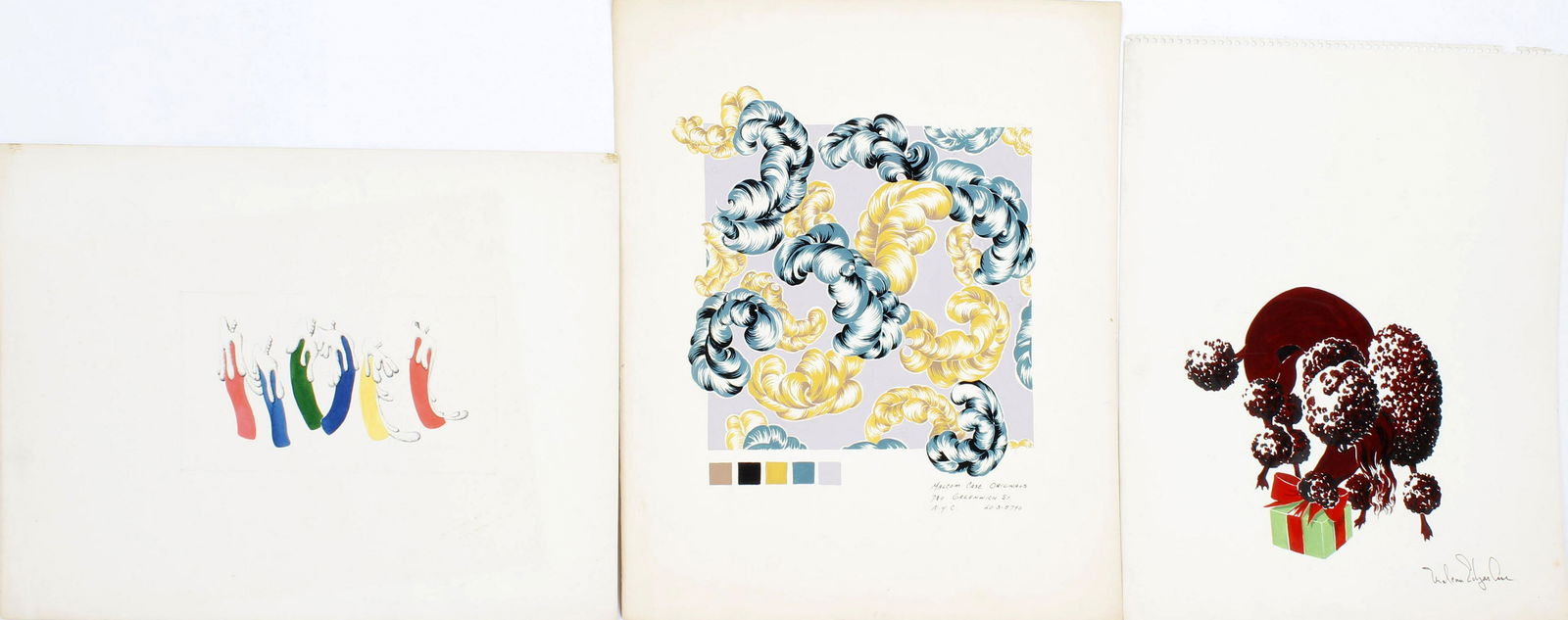 MALCOLM EDGAR CASE ORIGINAL WATERCOLORS - LOT OF 3: Malcolm Edgar Case original watercolor and pencil sketches. Listed artist mid century work. Case was a painter in New York City who exhibited art at the Whitney Museum of American Art in the 1950's. S
