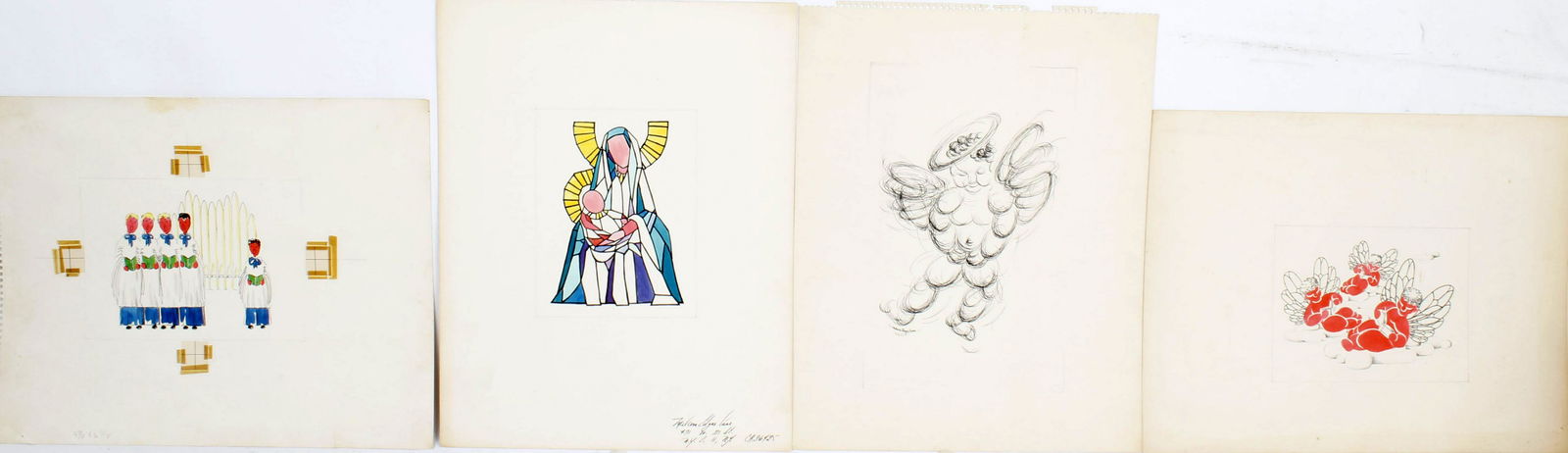 MALCOLM EDGAR CASE ORIGINAL WATERCOLORS - LOT OF 4: Malcolm Edgar Case original watercolor and pencil sketches. Listed artist mid century work. Case was a painter in New York City who exhibited art at the Whitney Museum of American Art in the 1950's. S