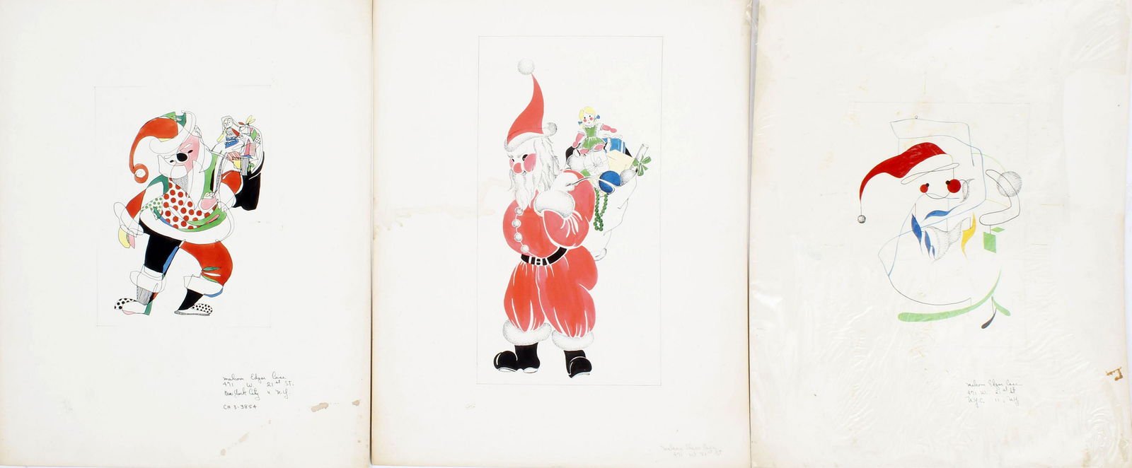 MALCOLM EDGAR CASE ORIGINAL WATERCOLORS - LOT OF 3: Malcolm Edgar Case original watercolor and pencil sketches. Listed artist mid century work. Case was a painter in New York City who exhibited art at the Whitney Museum of American Art in the 1950's. S