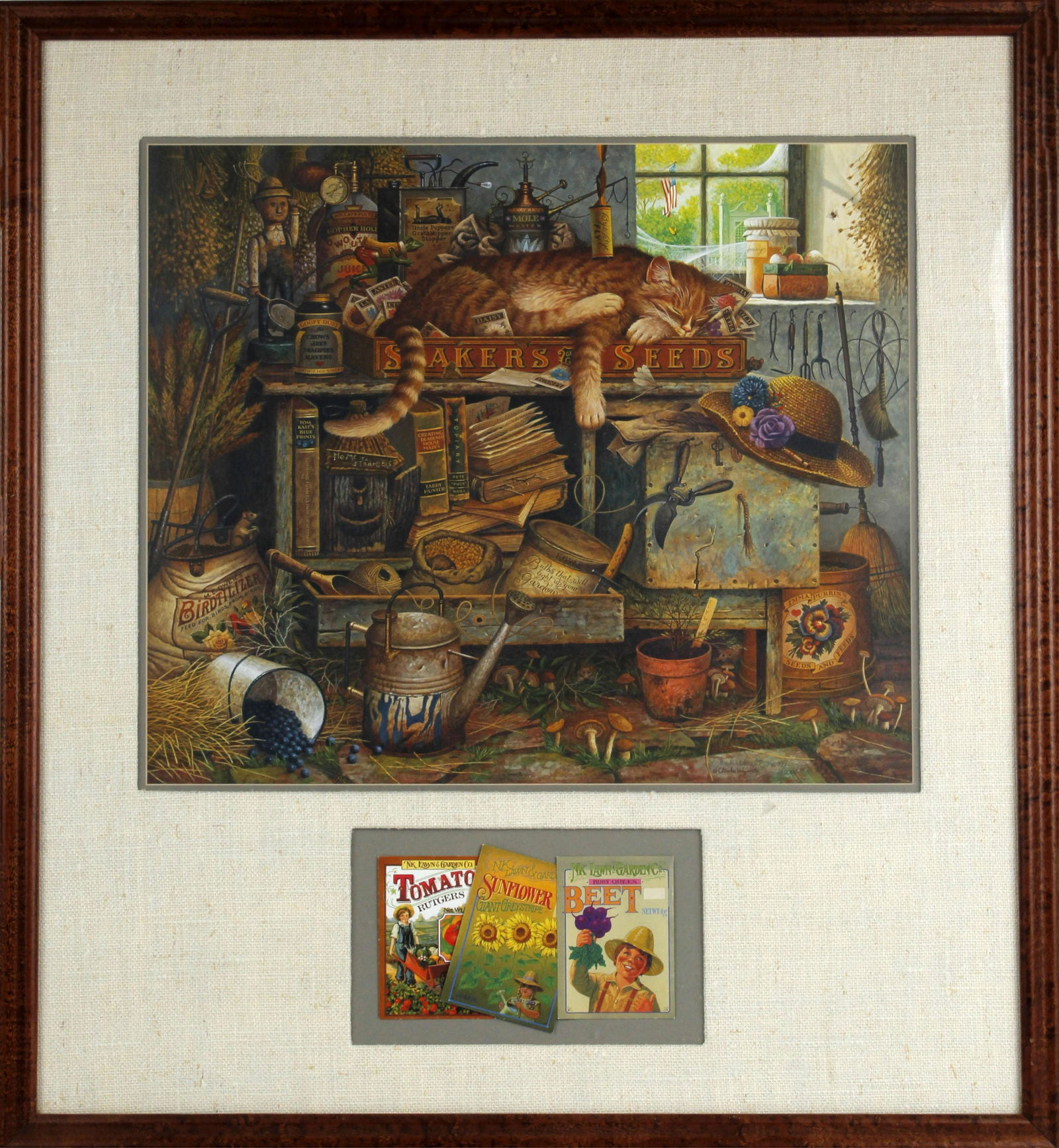 REMINGTON THE HORTICULTURIST- CHARLES WYSOCKI: Charles Wysocki signed print titled "Remington the Horticulturist". With original documentation and framed. Size: 29.5" x 32" Condition: Very Fine.