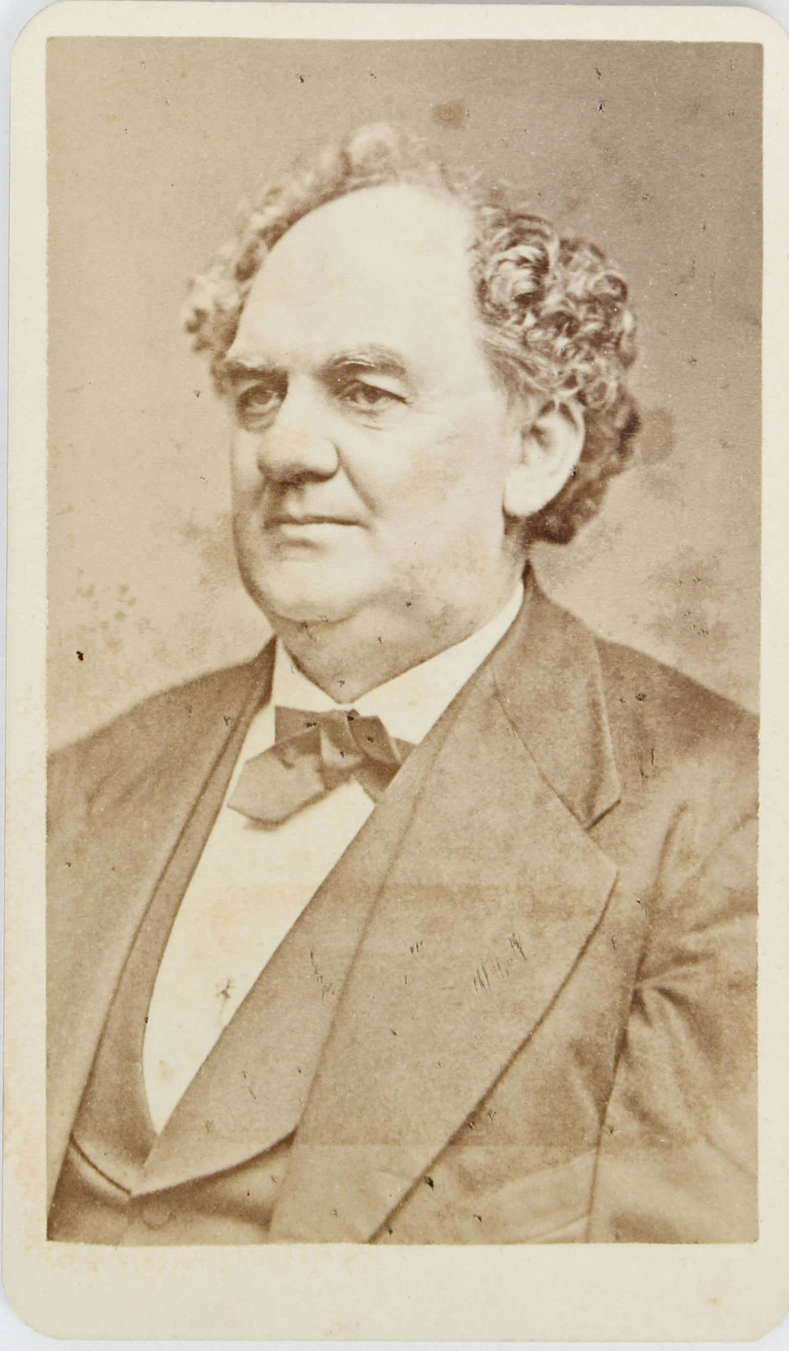 P.T. BARNUM CARTES-DE-VISITE GEORGE WARREN 19TH C.: Phineas Taylor Barnum (1810 - 1891) was an American showman, politician, and businessman remembered for promoting celebrated hoaxes and for founding the Barnum & Bailey Circus. This CVD card is publis