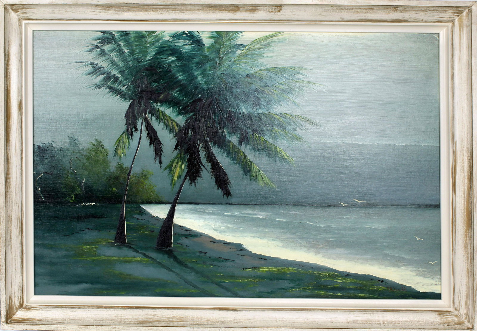 JOHNNY DANIELS FLORDA HIGHWAYMEN OCEANFRONT: Johnny Daniels, Florida highwaymen artist, oil on upson board. Stunning ocean front scene with crashing white top waves against the shore. Board measures 24" x 36", signed lower right. Condition: Very