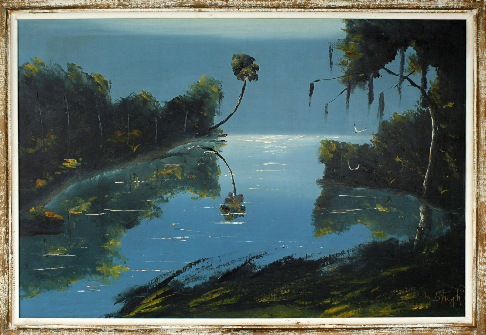 ISAAC KNIGHT FLORIDA HIGHWAYMEN ST. LUCIE RIVER: Isaac Knight, Florida Highwaymen artist, oil on upson board. Turquoise skies St. Lucie river scene with lightly rippling waters. Signed lower right, board measures 24" x 36" Condition: Very Fine.
