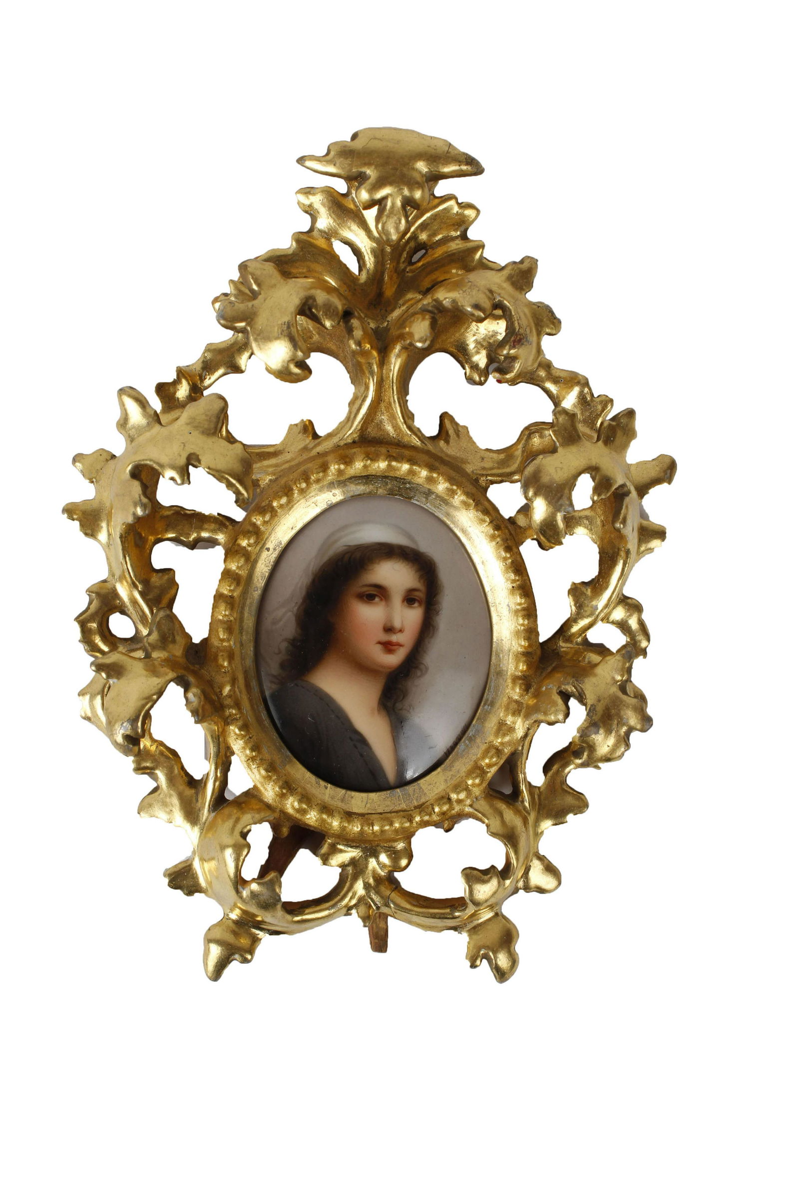 MINIATURE PORTRAIT ON PORCELAIN "RUTH": Miniature portrait on porcelain in the style of KPM. Signed by "Wagner". Titled "Ruth". 2.5" x 3.5", 8" x 7" framed