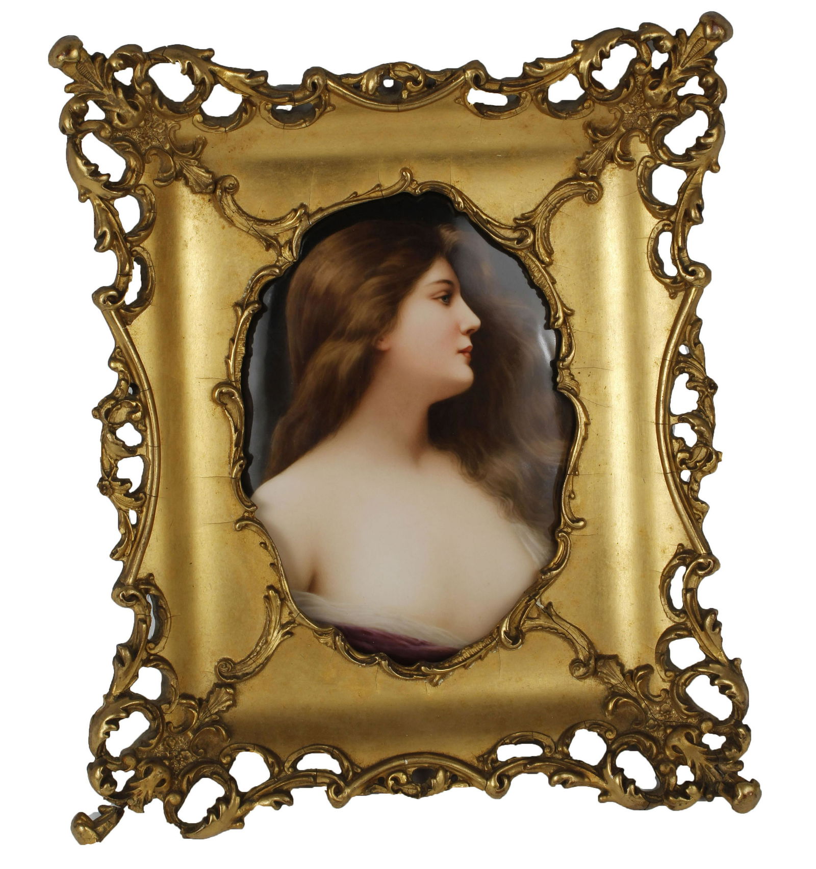 KPM WAGNER SIGNED PORTTRAIT OF ERBLUTH -GILT FRAME: A Wagner oval KPM Porcelain of Erbluth after the original painting by Angelo Asti France, Italy, (1847-1903). 9x7" oval portrait. Framed to an overall size of 11x13. Condition: Very Fine