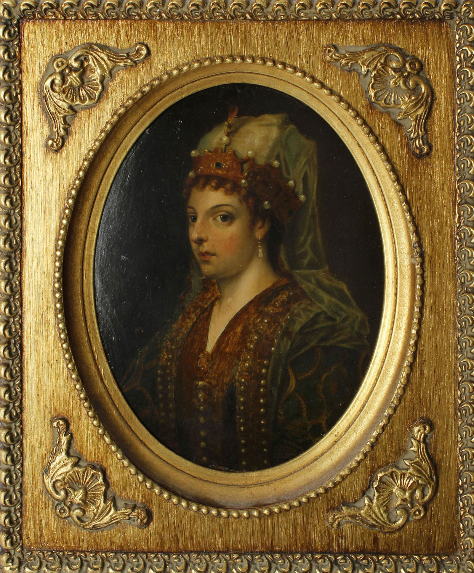 KPM STYLE PORTRAIT SPANISH ROYALTY 19TH CENTURY: KPM Style portrait, 19th century. Stunning Spanish princess set into ornate gold frame. no signature. Condition: Very Fine.