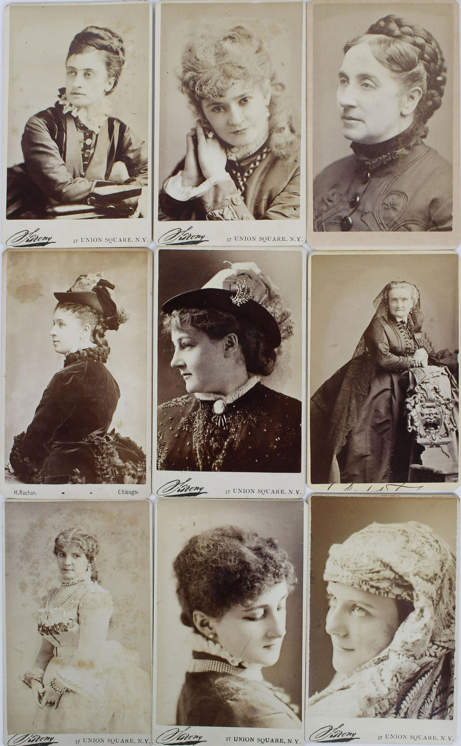COLLECTION OF CARTES DE-VISITE HISTORIC ACTRESSES: Collection of historical Actresses cartes de-visite to include: Emma Albani, Fanny Davenport, Charlotte Cushman, Lota Crabtree, Estelle Clayton, Maude Branscombe, Minnie Palmer, Adelaide Ristoni, Sara