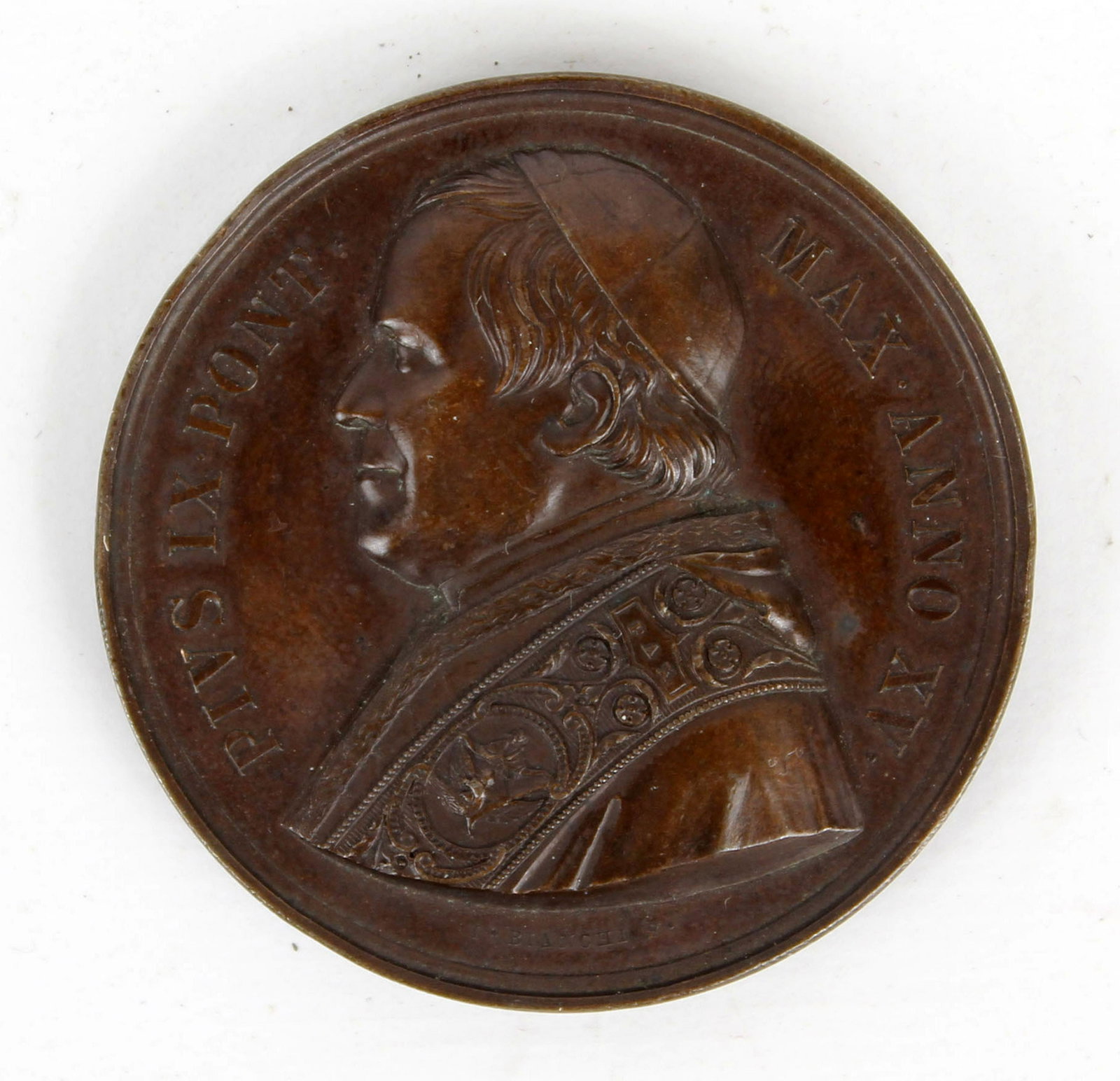 PIUS IX (1846-1878) 1860 ANNUAL MEDAL: Pius IX (1846-1878) 1860 Annual medal with the foudations of the Catholic region 1960, D/PIVSIX.PONT.MAX.ANNO XV, R/FIDEI REGVLA ECCLES.FVNDAMENTVM, (Bartolotti E 860, RZ 727) Opus Bianchi F. O 43,5 m