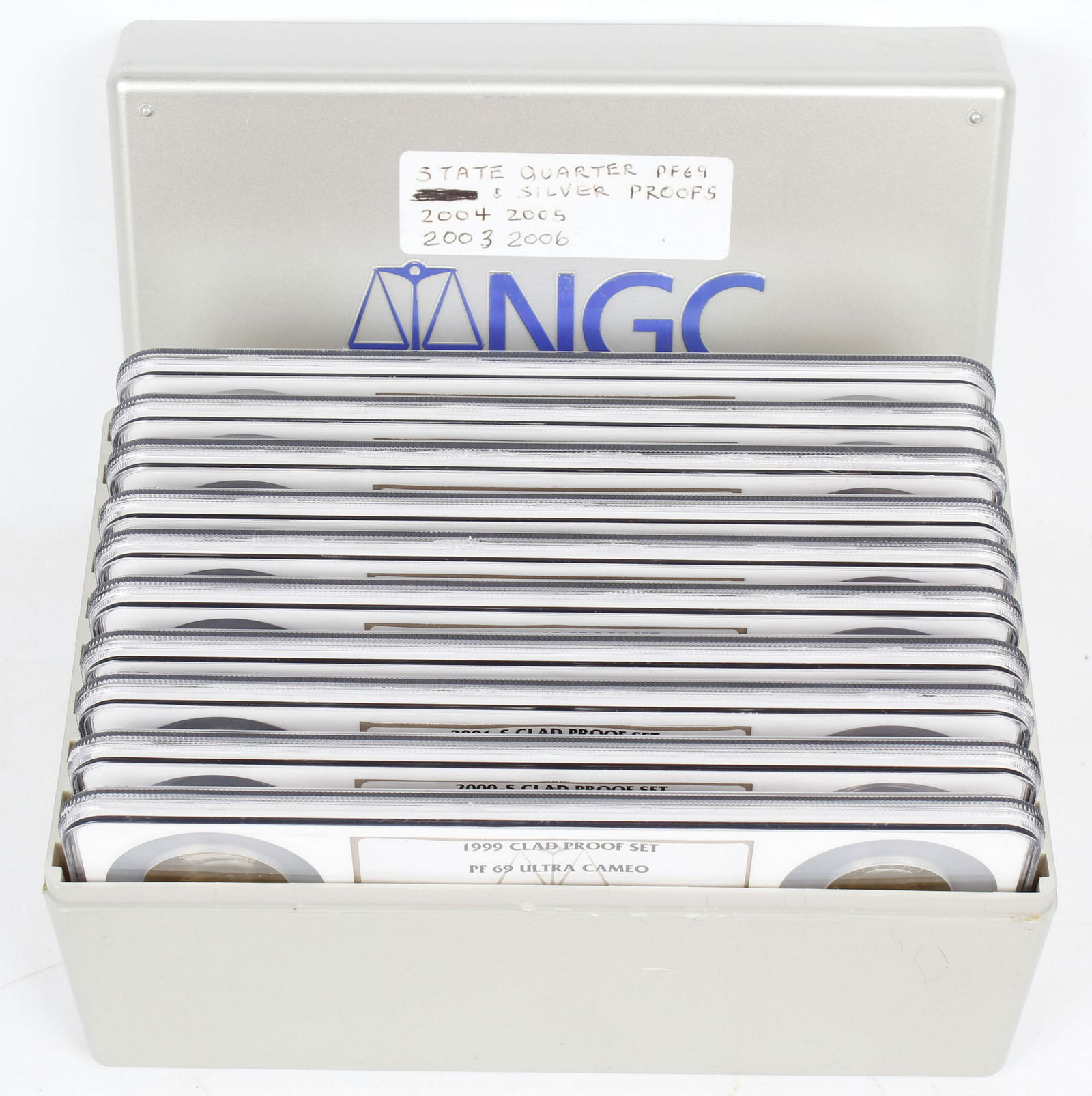 DATE RUN NGC CERTIFIED PROOF SETS 1999 - 2006: Clad proof sets 5 coin sets, 1999 through 2006 plus 2004, 2005 clad state quarter sets. Mint condition.