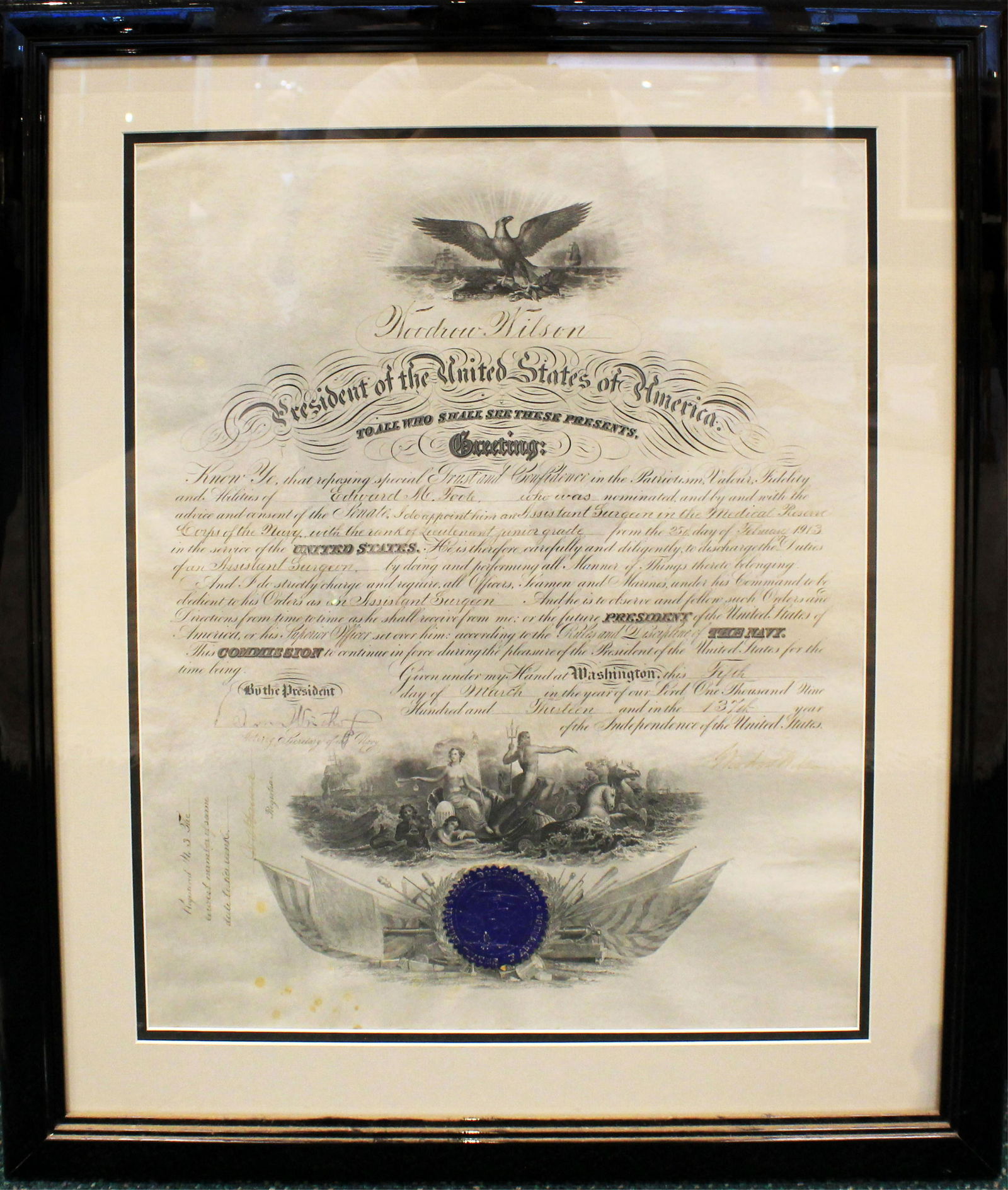 WOODROW WILSON SIGNED NAVAL SURGEON MILITARY 1913 (1 of 9)