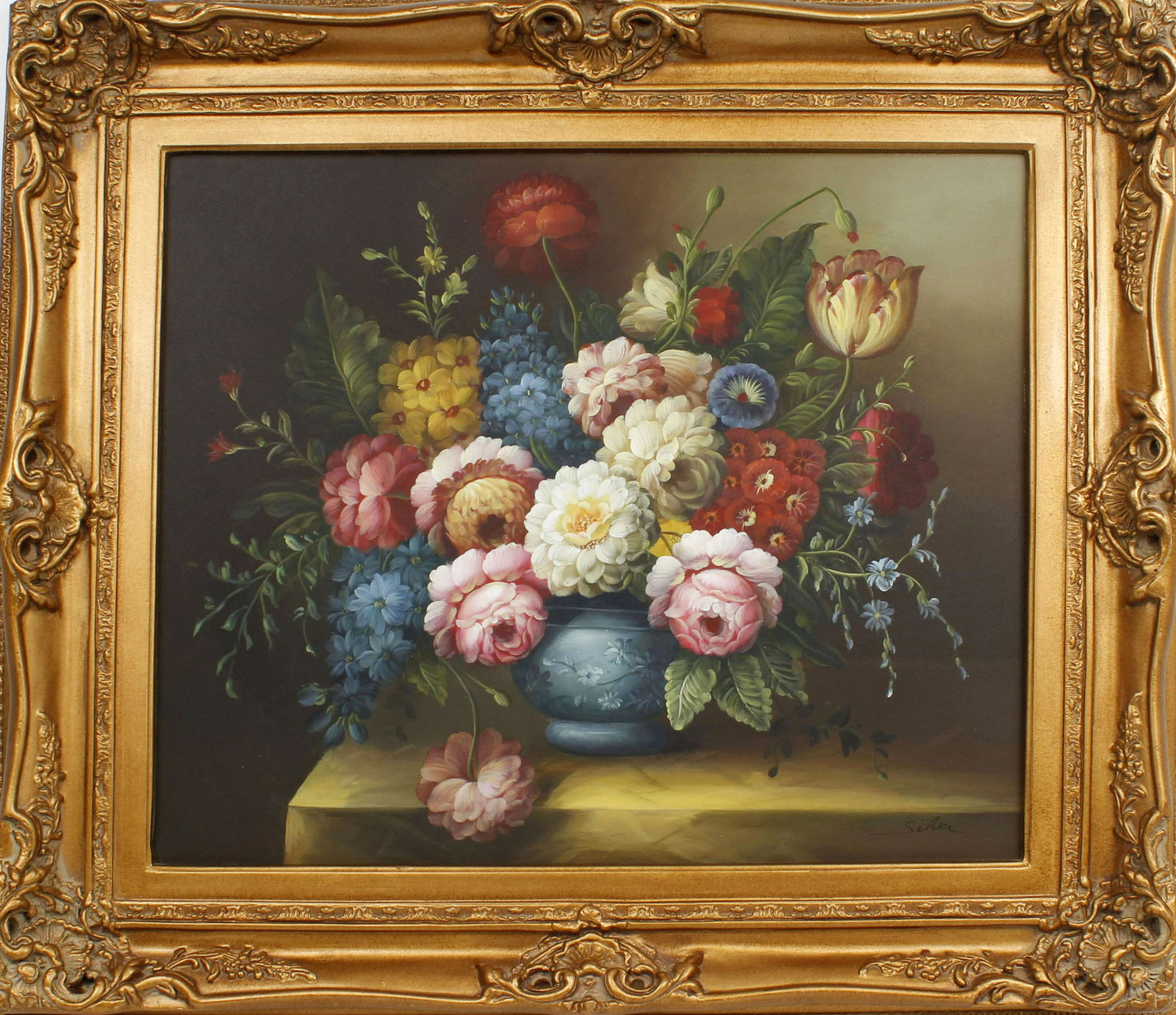 LOT OF FLORAL STILL LIFE OIL PAINTINGS GILT FRAME (1 of 7)