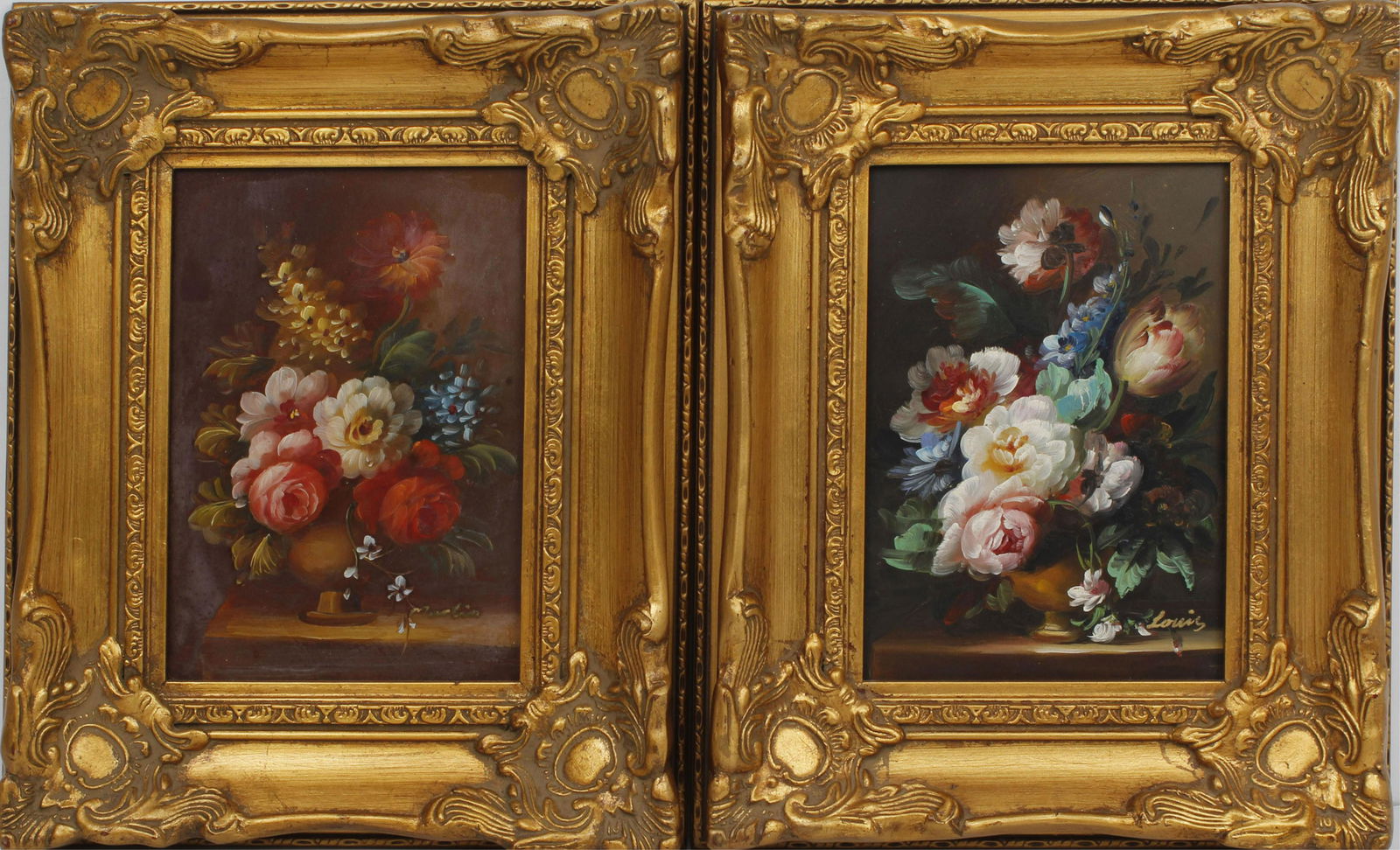 PAIR OF FLORAL STILL LIFE OIL PAINTINGS GILT FRAME (1 of 5)