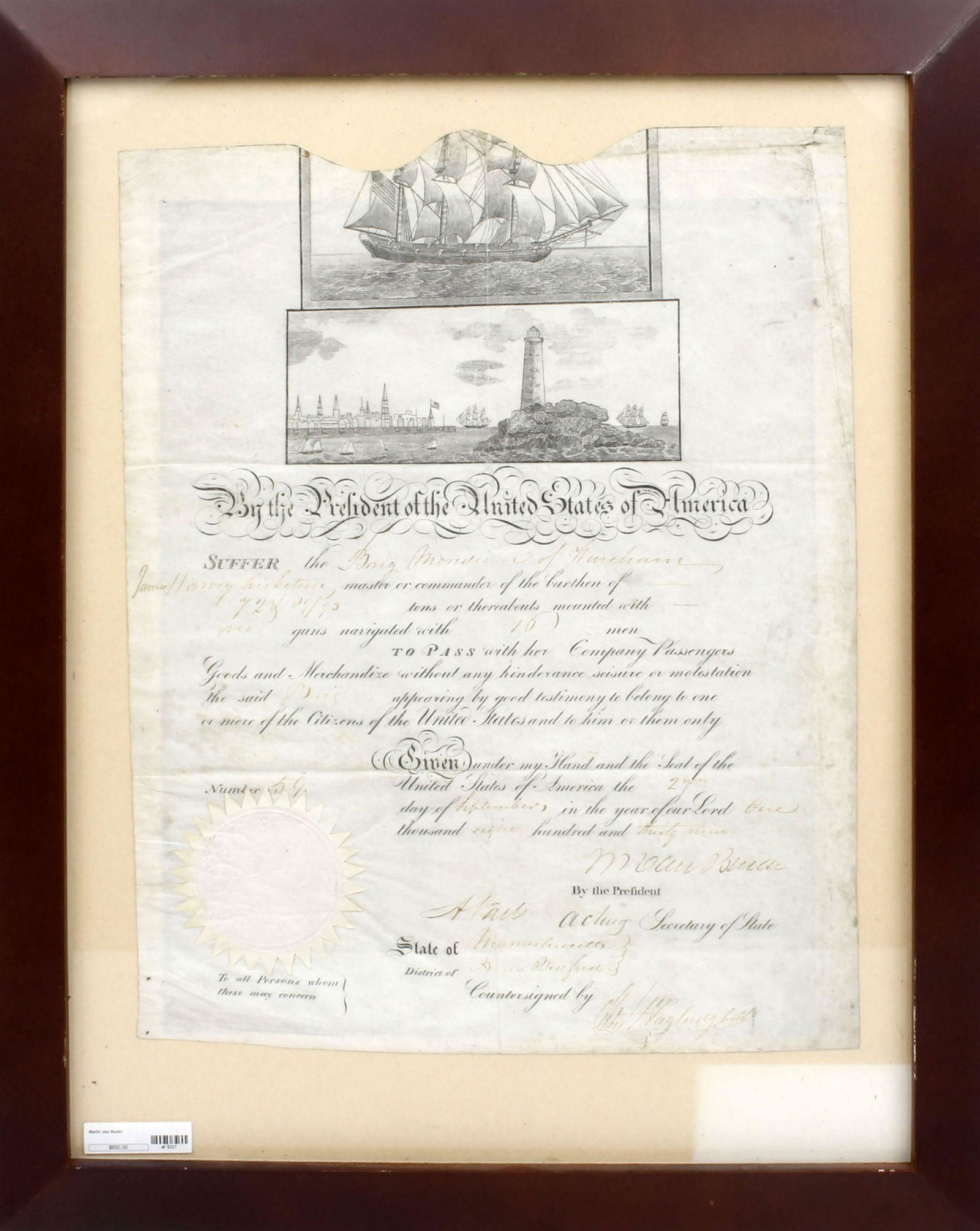 MARTIN VAN BUREN SCALLOP SHIPS PAPERS (1 of 4)