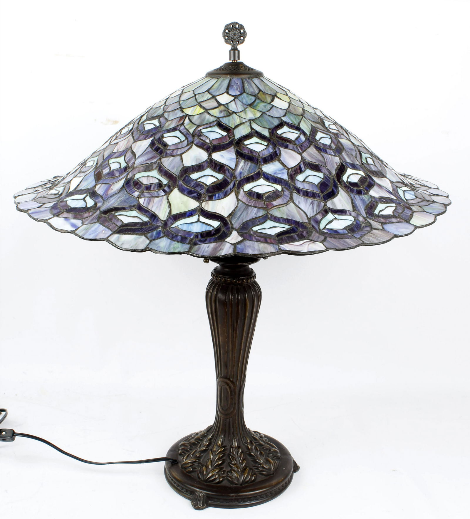 TIFFANY STYLE LAMP BRONZE STAINED GLASS JEWELS (1 of 3)