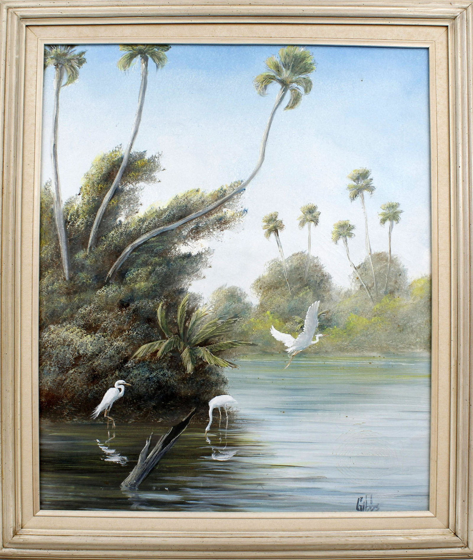 JOE GIBBS FLORIDA EGRET FISHING OIL PAINTING (1 of 5)