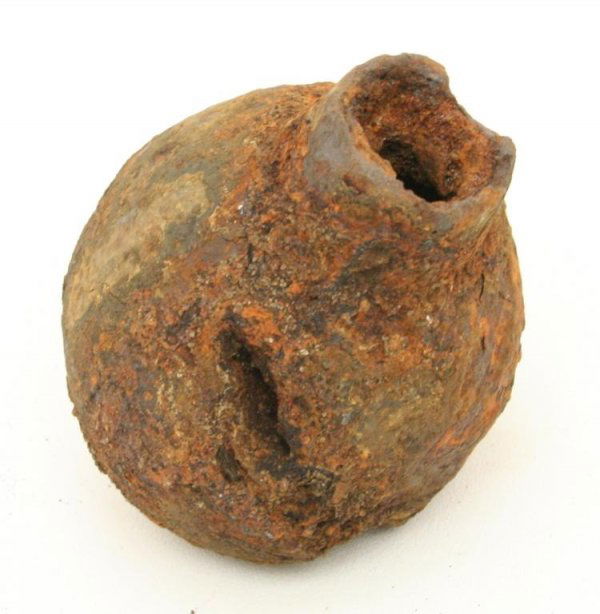CONFEDERATE ADAMS GRENADE US CIVIL WAR FORT WHITE: CONFEDERATE ADAMS GRENADE US CIVIL WAR FORT WHITE Confederate US Civil War battlefield relic, dug from known ammunition stores area near Fort White Florida. Adams grenades are a rare find. Size: 3.75"
