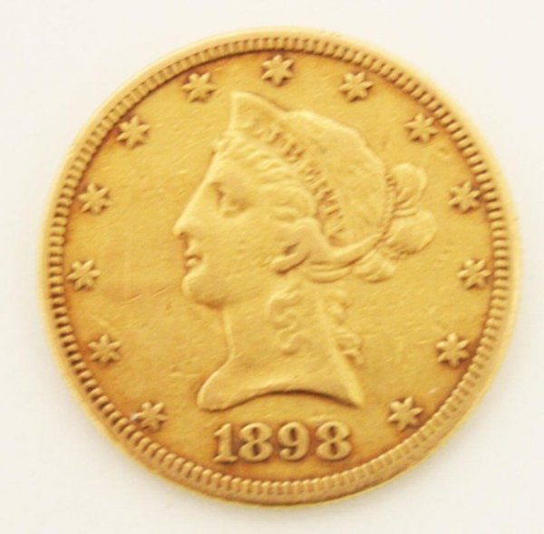 $10 1898 US GOLD LIBERTY COIN: $10 1898 US GOLD LIBERTY COIN Condition: VGC EST. $550-650