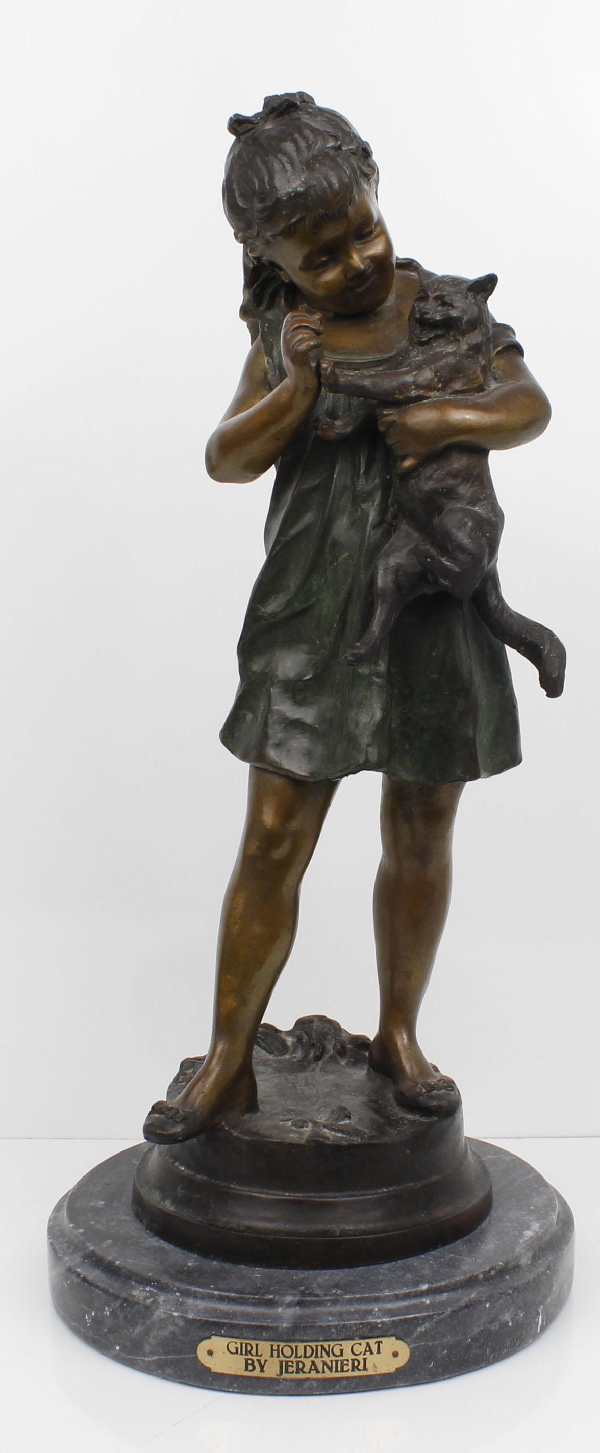 BRONZE STATUE GIRL HOLDING CAT BY JERAN (1 of 5)