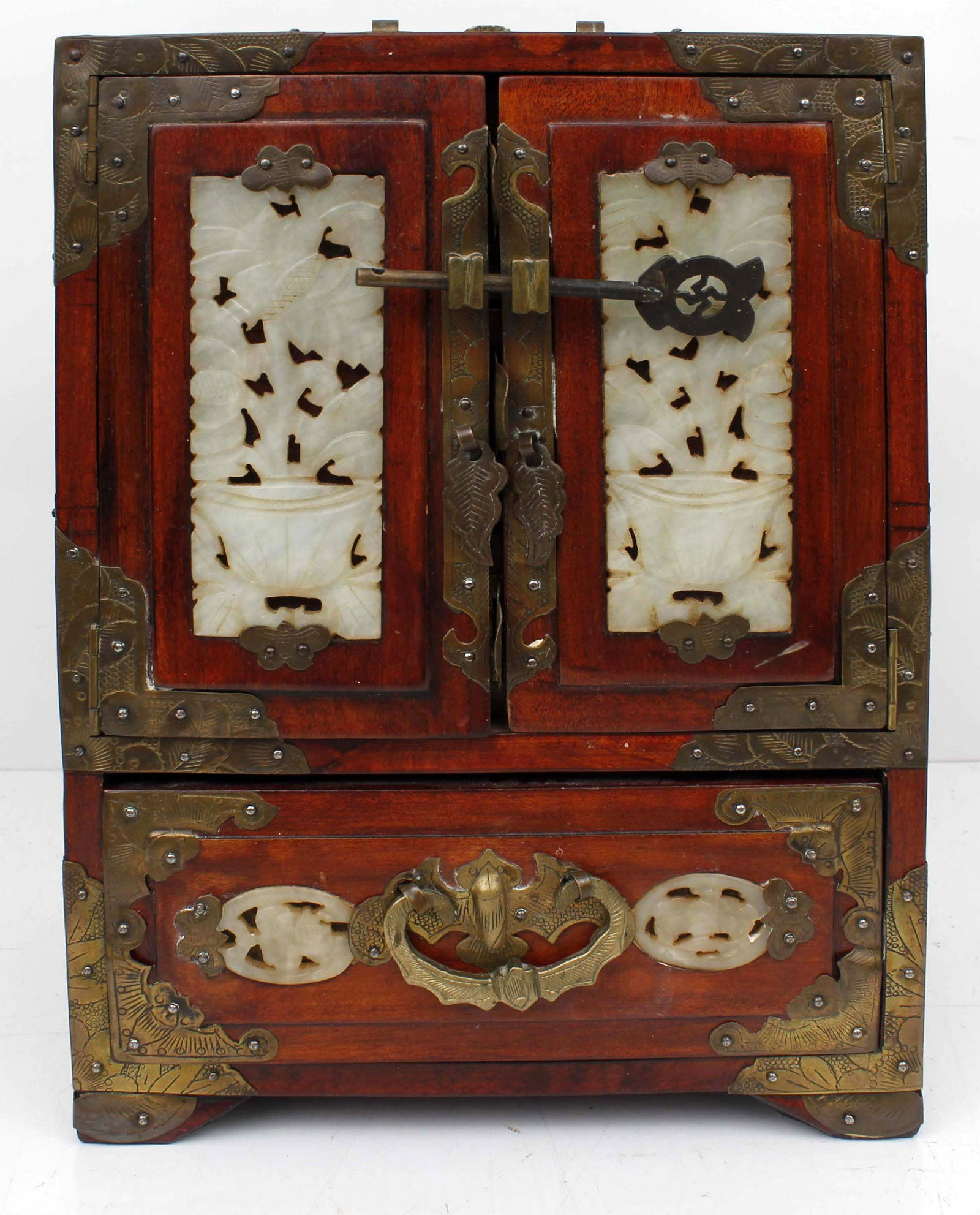 18TH CENTURY WOOD AND WHITE JADE JEWELRY BOX (1 of 6)