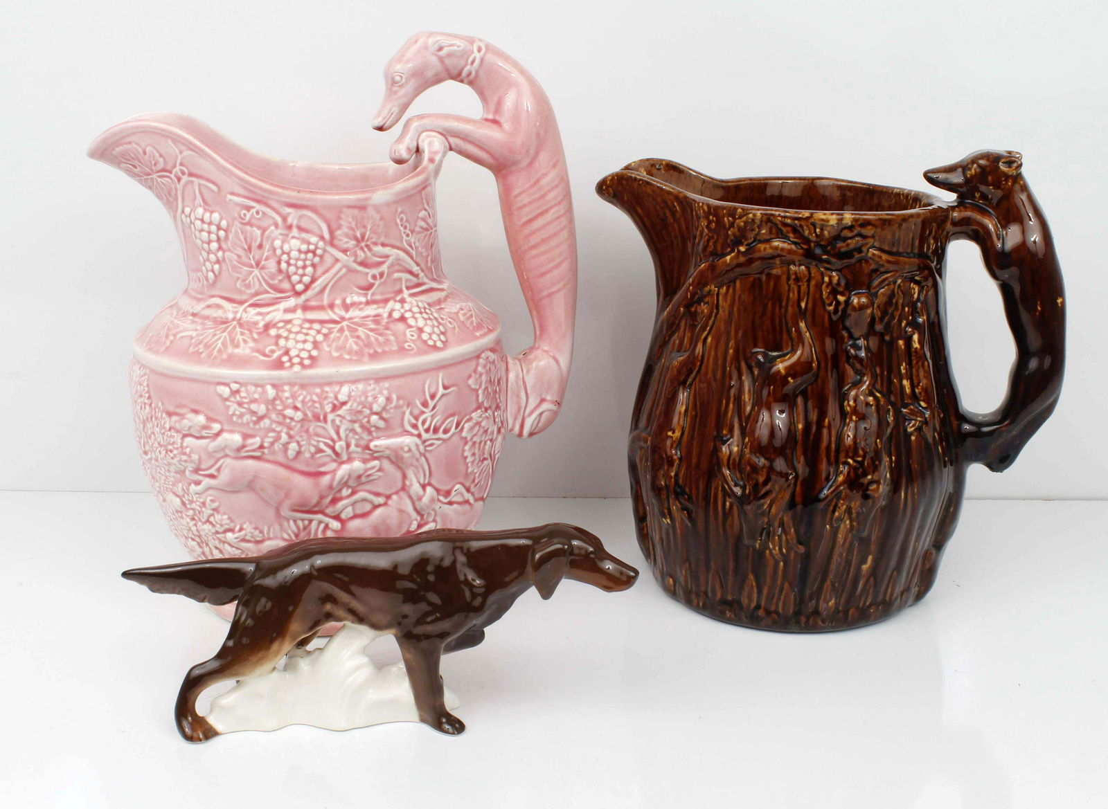 HOUND HANDLE PITCHERS AND HOUND FIGURINE (1 of 7)