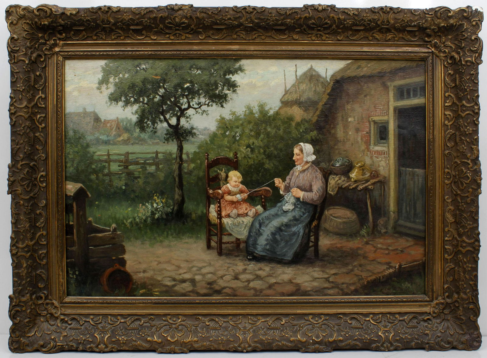 DUTCH OIL PAINTING VILLAGE SCENE (1 of 4)