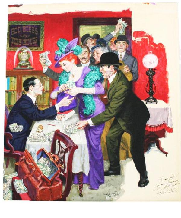 ORIGINAL PAINTING ALEX ROSS SATURDAY EVENING POST: ORIGINAL PAINTING ALEX ROSS SATURDAY EVENING POST Very well executed original painting of a money changer by Alex Ross, an illustrator for the New York Times and Saturday Evening Post in the1950s. Sig
