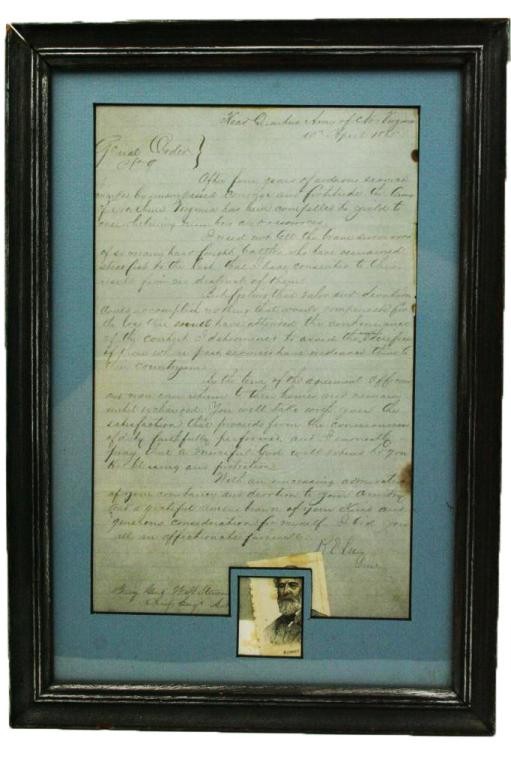 GENERAL ORDER 95 THE ARMY OF VIRGINIA SIGNED LEE: GENERAL ORDER 95 THE ARMY OF VIRGINIA SIGNED LEE 95. [ROBERT E. LEE] Very Fine facsimile of his historic General Order No. 9, 1p on blue lined paper, 8"x12¾", "Head Quarters Army of No: Virginia," Ap