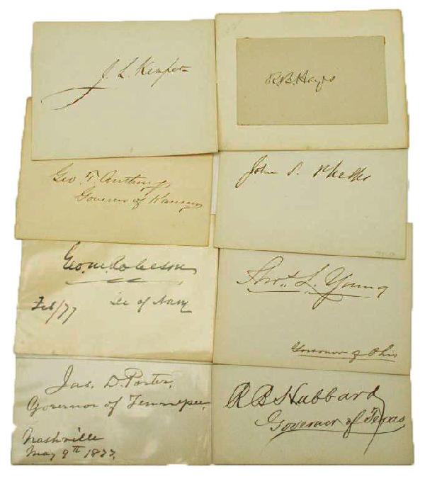 CIVIL WAR PERSONALITIES SIGNATURE LOT OF 8: CIVIL WAR PERSONALITIES SIGNATURE LOT OF 8 Personalities of the Civil War including: George T Anthony, Rutherford B Hayes (President). Thomas L Young, George M Robeson, Richard B Hubbard, John S Phelp