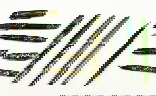 LOT 8 VINTAGE FOUNTAIN PENS PARKER WATERMANS: LOT 8 VINTAGE FOUNTAIN PENS PARKER WATERMANS 8 vintage fountain pens; Conway Stewart (cracked nib), Watermans, Parker, Mentmore, Everlast, Eversharp, and 2 unknown pens. Condition: VGC EST. $100-300