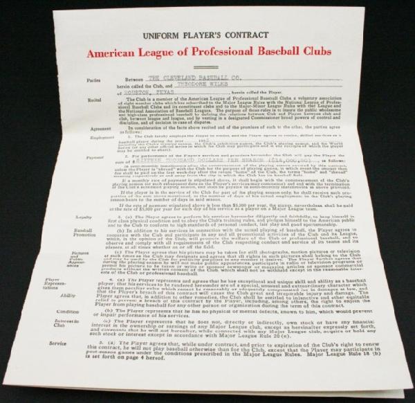 TED WILKS BASEBALL CONTRACT SIGNED HANK GREENBERG: TED WILKS BASEBALL CONTRACT SIGNED HANK GREENBERG National league of Professional Baseball Clubs, Uniform Players Contract for the Cleveland Baseball Co. Named to, but not signed by Wilks but does hav
